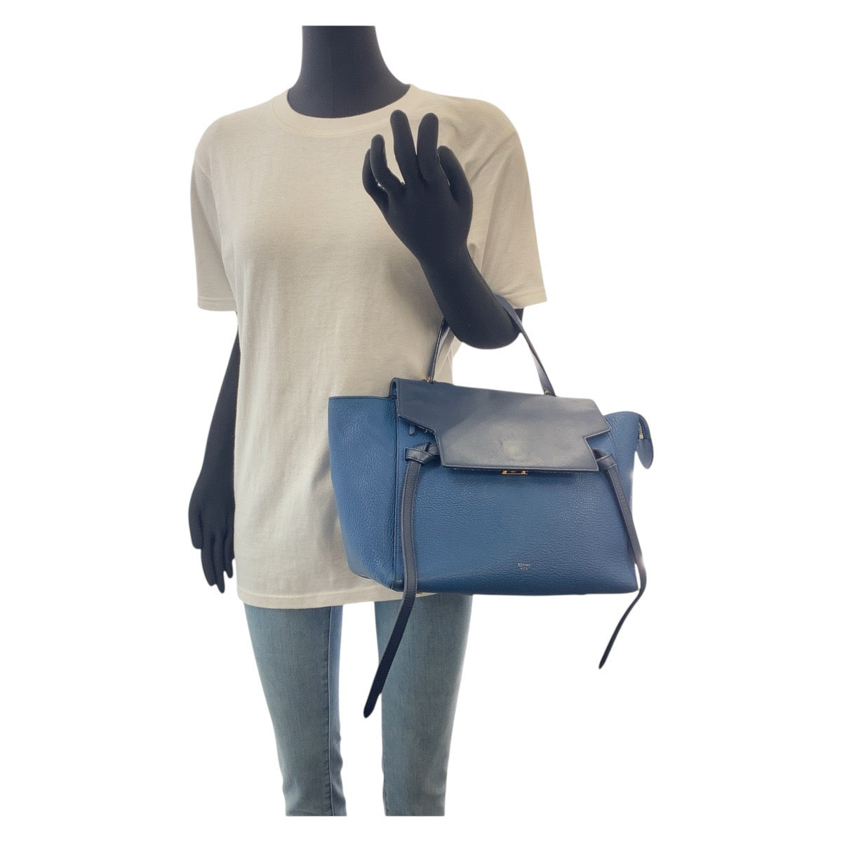 CELINE Handbag leather Blur Navy Gold Metal Handbag Shoulder Bag 2WAY Belt bag Women Used Authentic