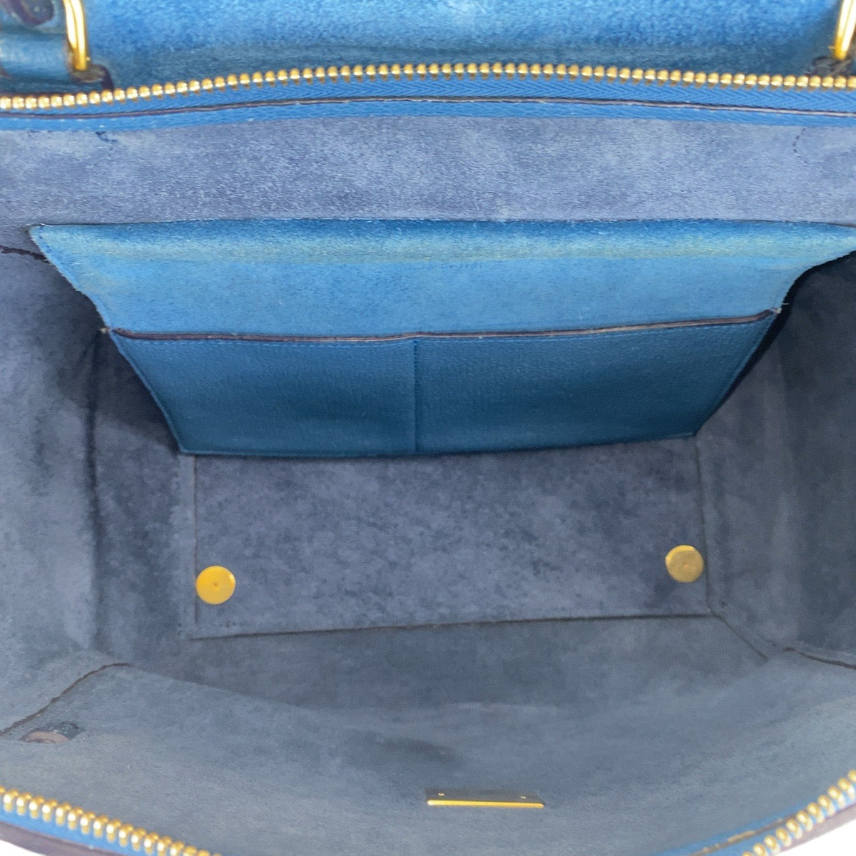 CELINE Handbag leather Blur Navy Gold Metal Handbag Shoulder Bag 2WAY Belt bag Women Used Authentic