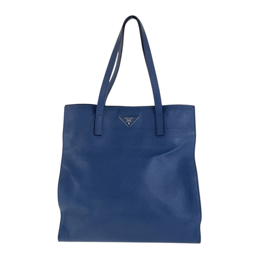 PRADA Tote Bag 227 31/S leather Navy SilverMetal Tote Bag Shoulder Bag Unisex Safiano Triangle With logo Women Used Authentic