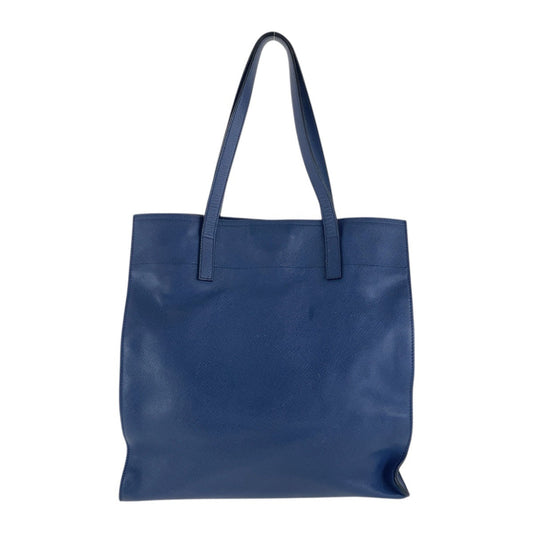 PRADA Tote Bag 227 31/S leather Navy SilverMetal Tote Bag Shoulder Bag Unisex Safiano Triangle With logo Women Used Authentic
