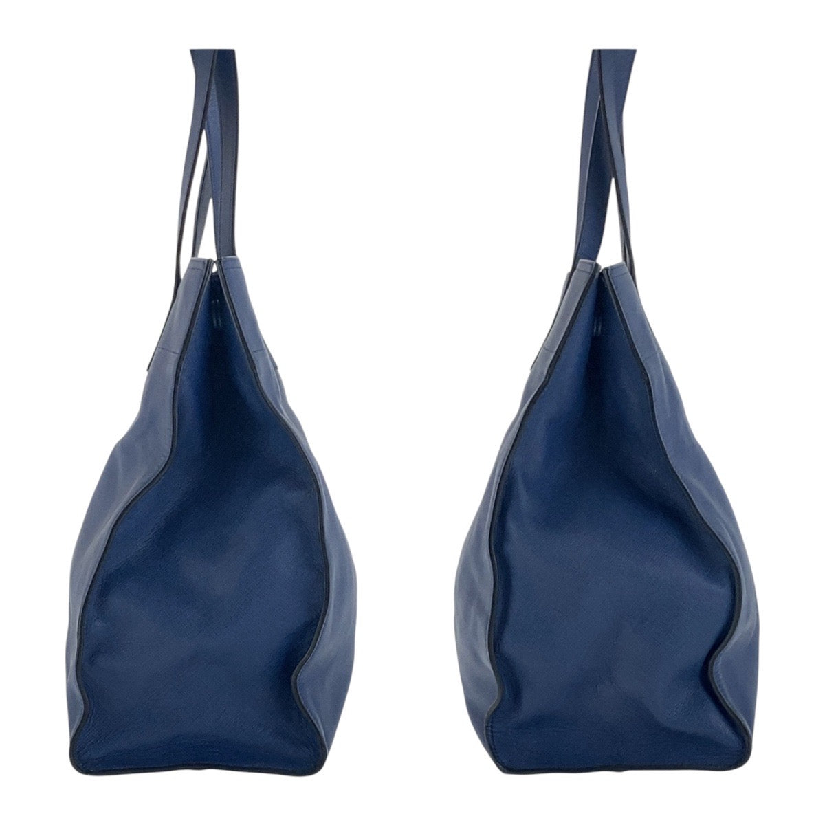 PRADA Tote Bag 227 31/S leather Navy SilverMetal Tote Bag Shoulder Bag Unisex Safiano Triangle With logo Women Used Authentic
