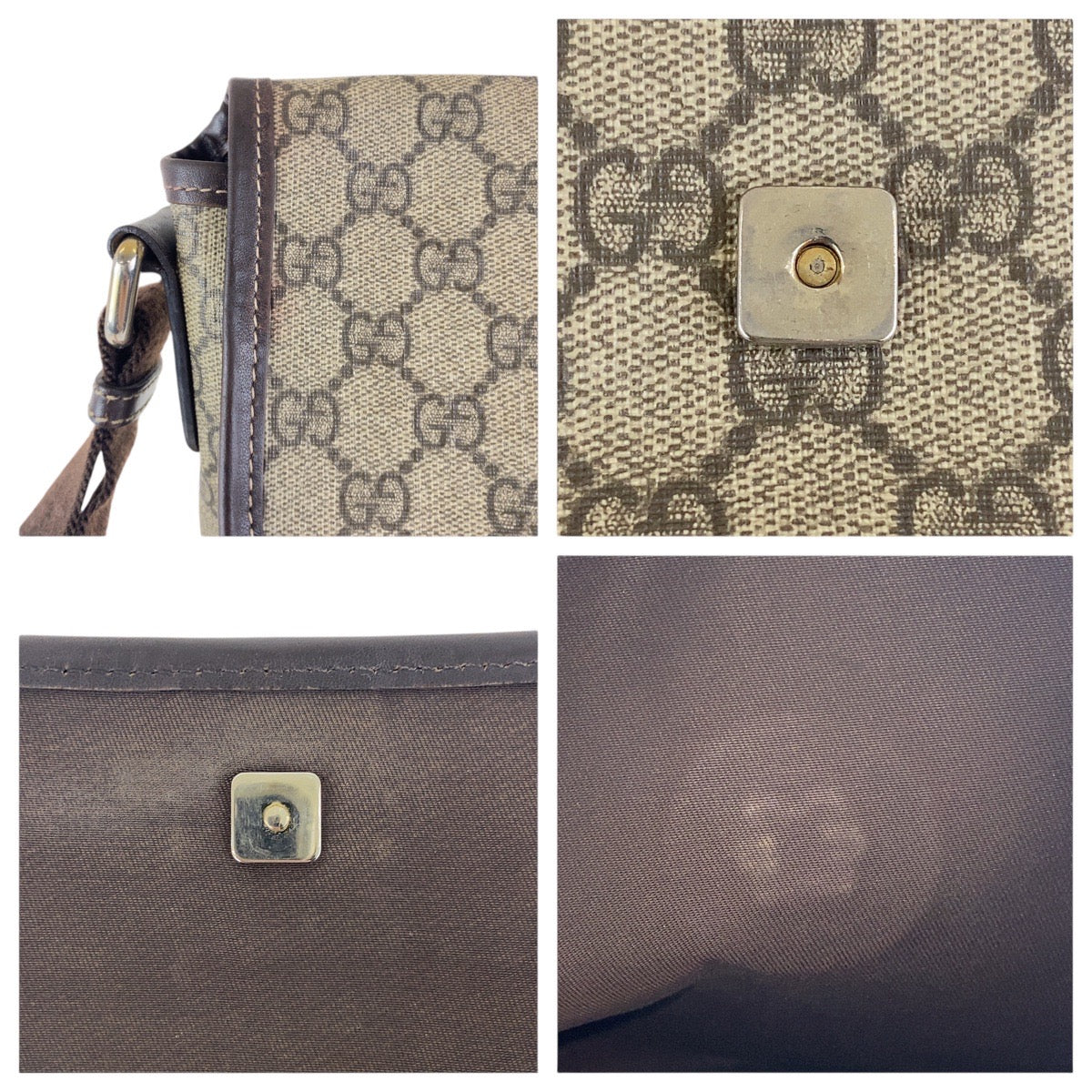 GUCCI Shoulder Bag 223666 GG Supreme Canvas Beige Brown SilverMetal Crossbody Shoulder Bag Unisex Women Used Authentic