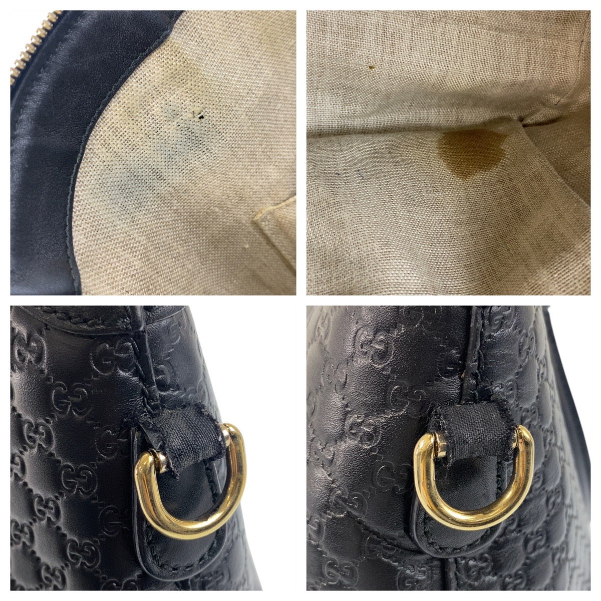 GUCCI Handbag 449657 leather Black GoldMetal Handbag Shoulder Bag Micro Guccisima Women Used Authentic