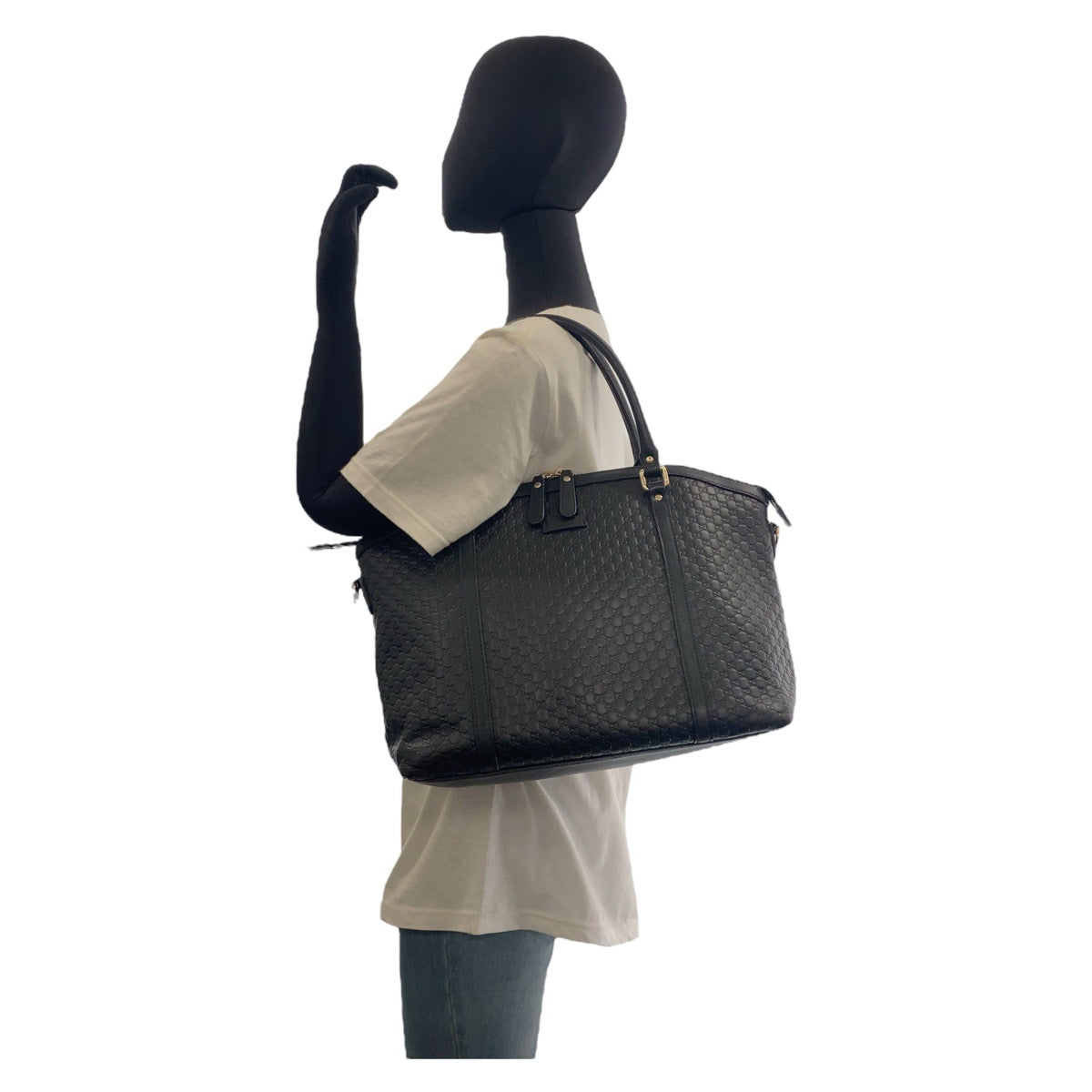 GUCCI Handbag 449657 leather Black GoldMetal Handbag Shoulder Bag Micro Guccisima Women Used Authentic