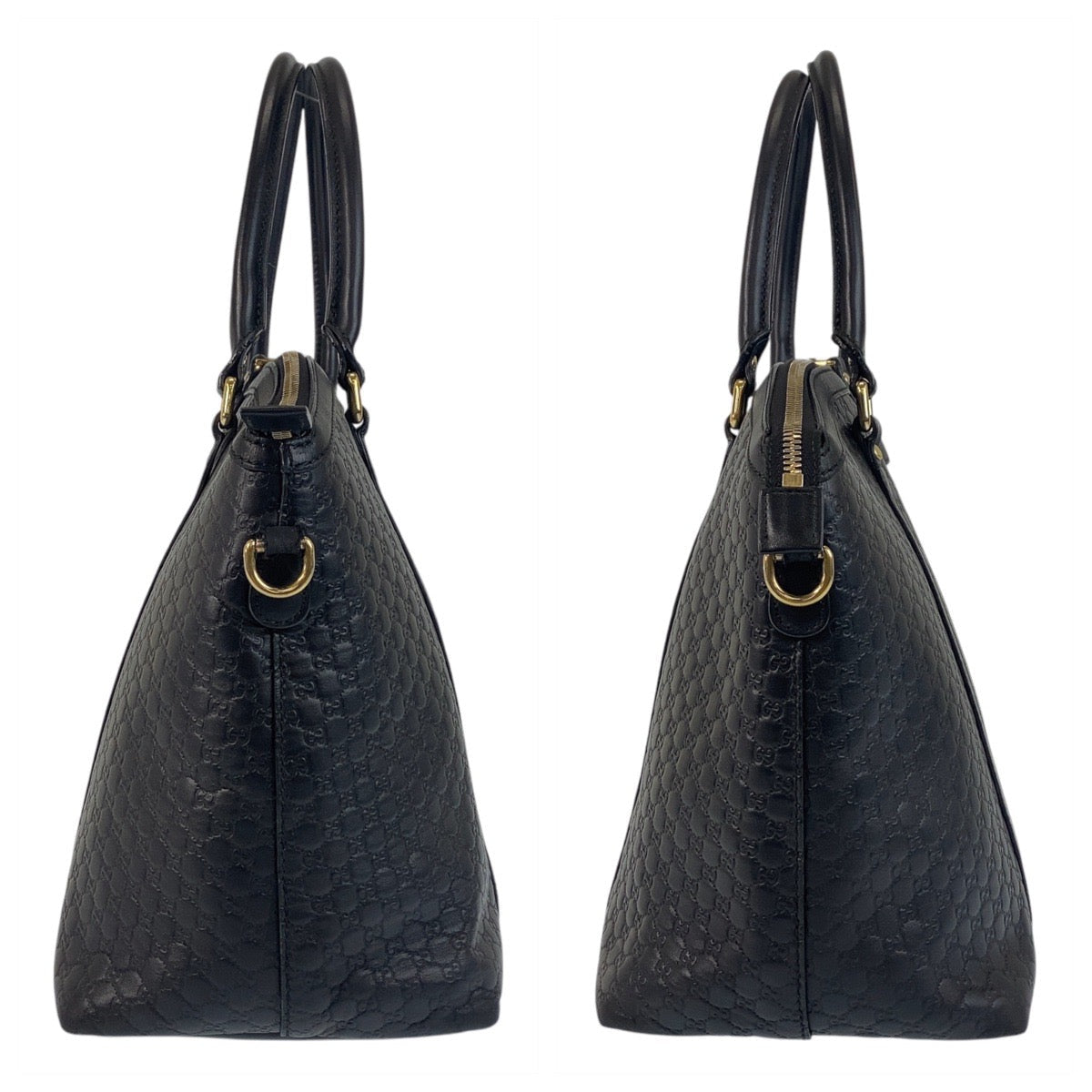 GUCCI Handbag 449657 leather Black GoldMetal Handbag Shoulder Bag Micro Guccisima Women Used Authentic