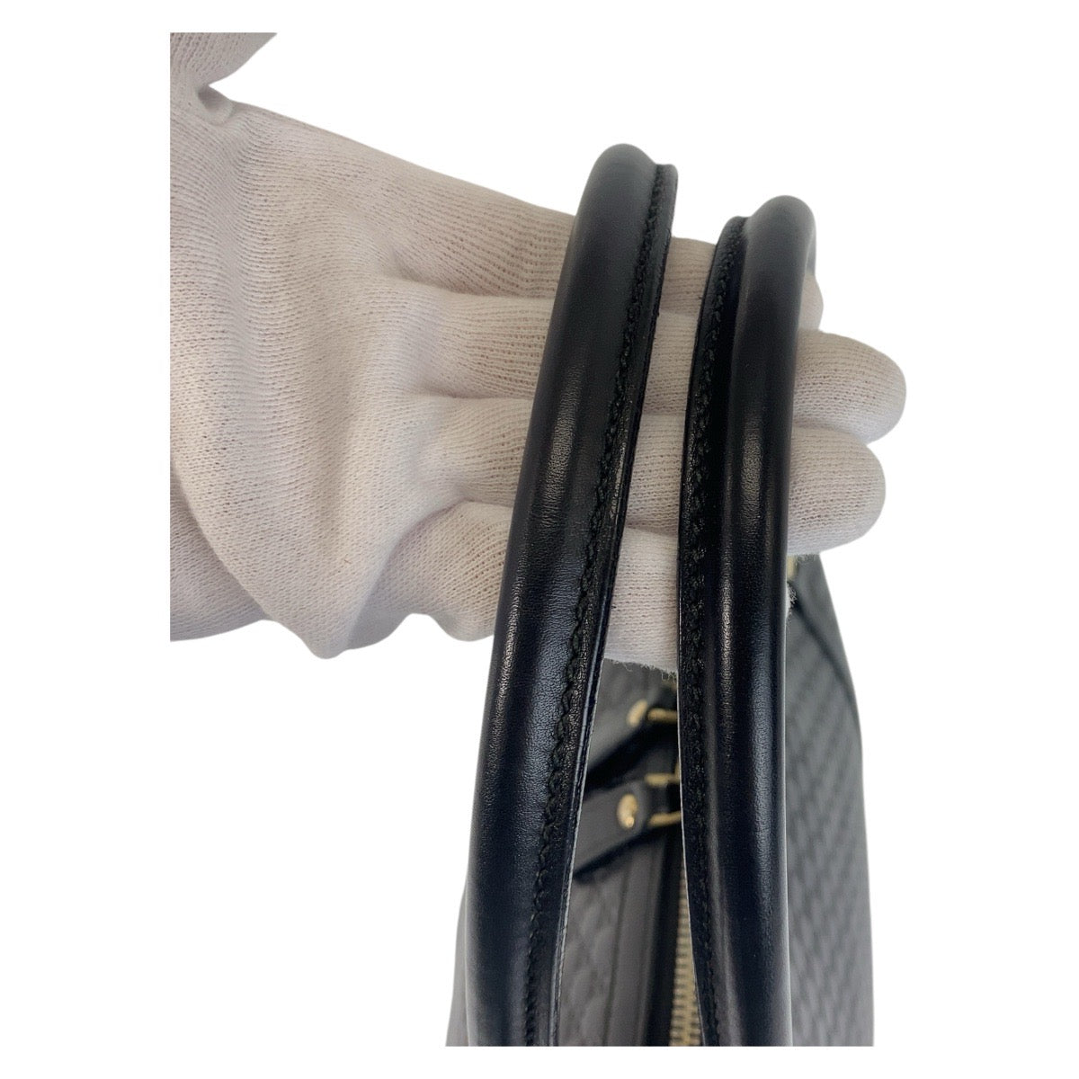 GUCCI Handbag 449657 leather Black GoldMetal Handbag Shoulder Bag Micro Guccisima Women Used Authentic
