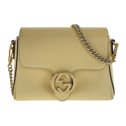GUCCI Shoulder Bag 607720 leather Ivory Gold Metal Crossbody Chain Shoulder Bag Interlocking Women Used Authentic