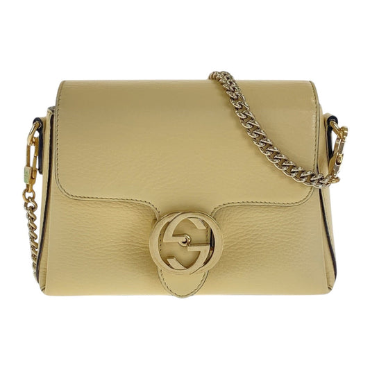 GUCCI Shoulder Bag 607720 leather Ivory Gold Metal Crossbody Chain Shoulder Bag Interlocking Women Used Authentic