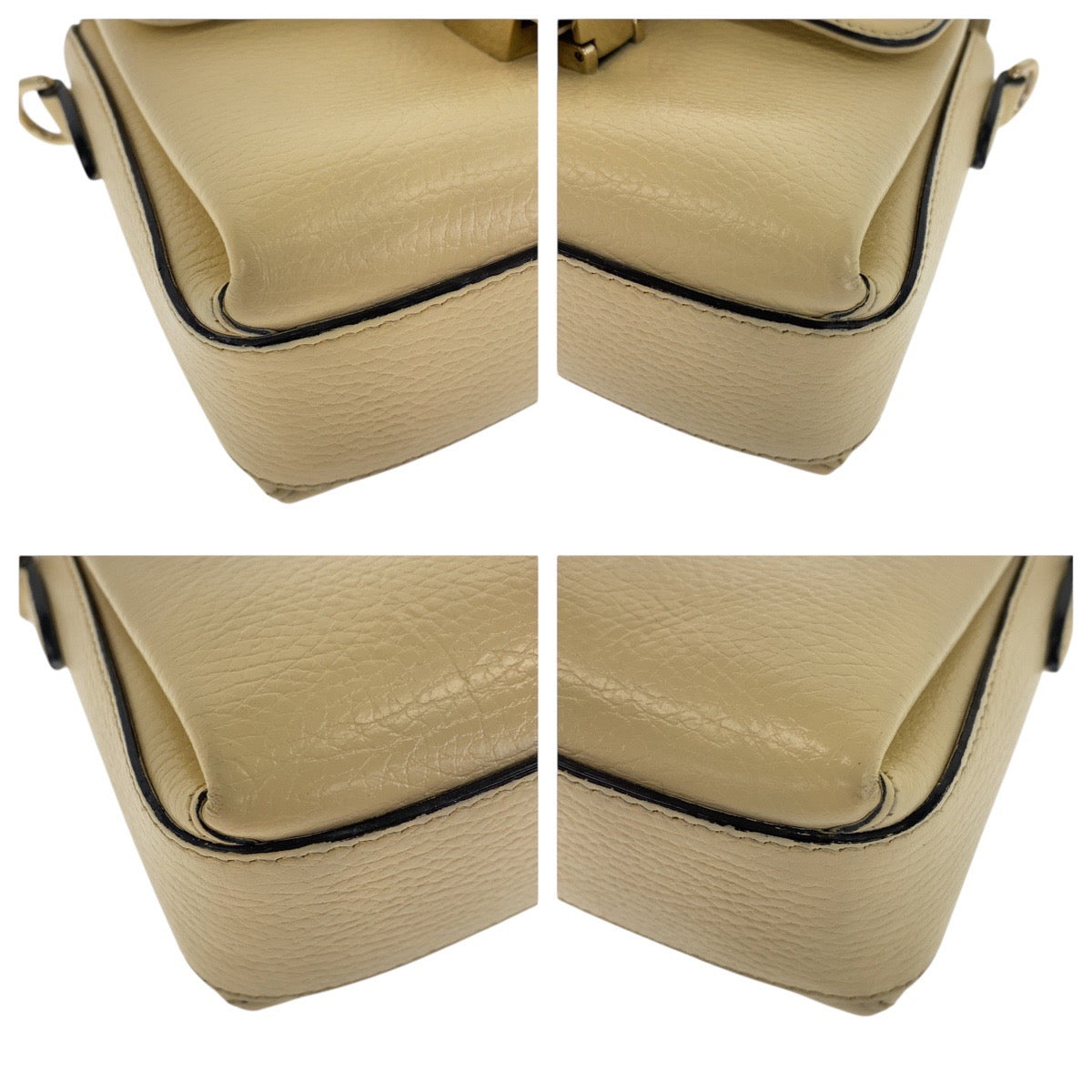 GUCCI Shoulder Bag 607720 leather Ivory Gold Metal Crossbody Chain Shoulder Bag Interlocking Women Used Authentic