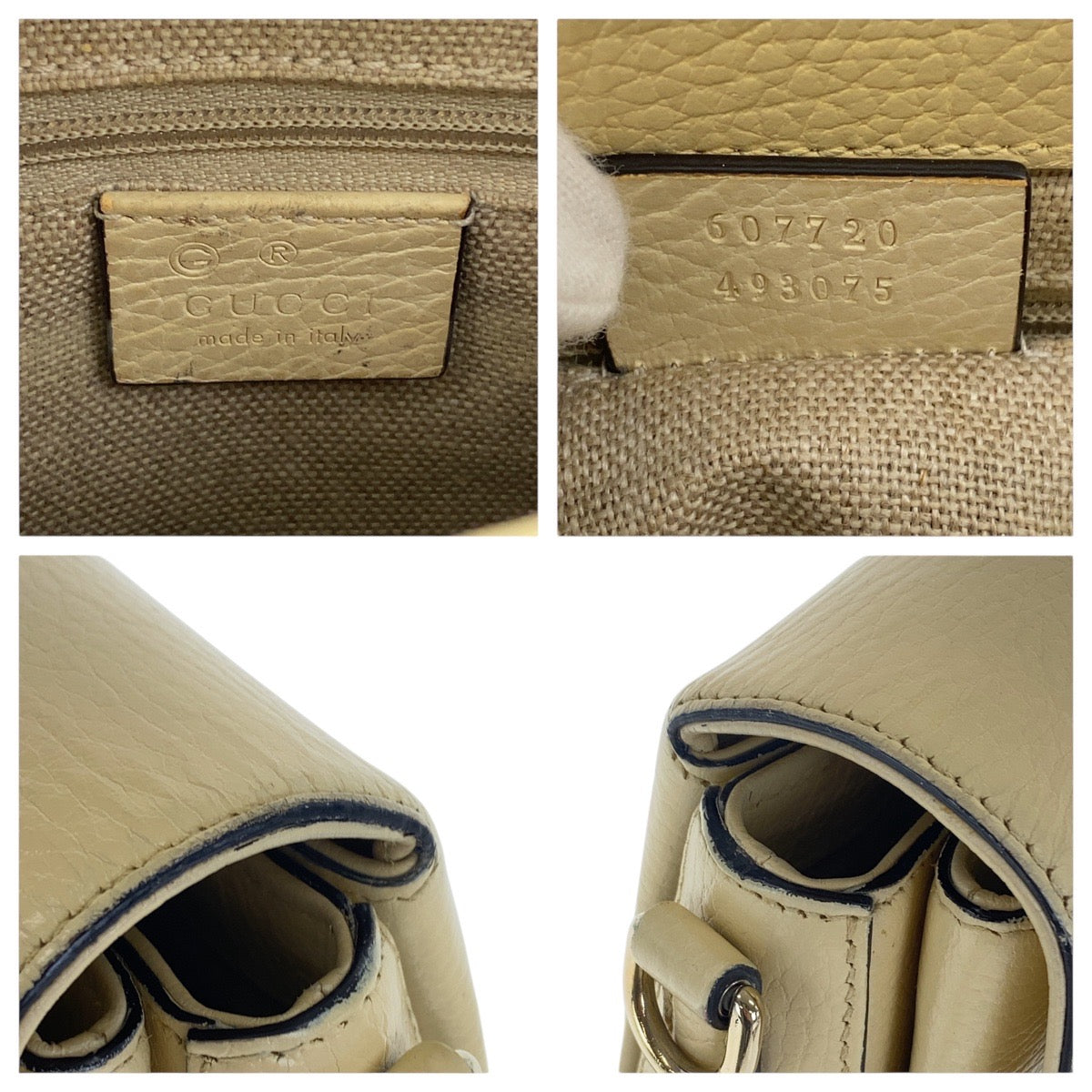 GUCCI Shoulder Bag 607720 leather Ivory Gold Metal Crossbody Chain Shoulder Bag Interlocking Women Used Authentic