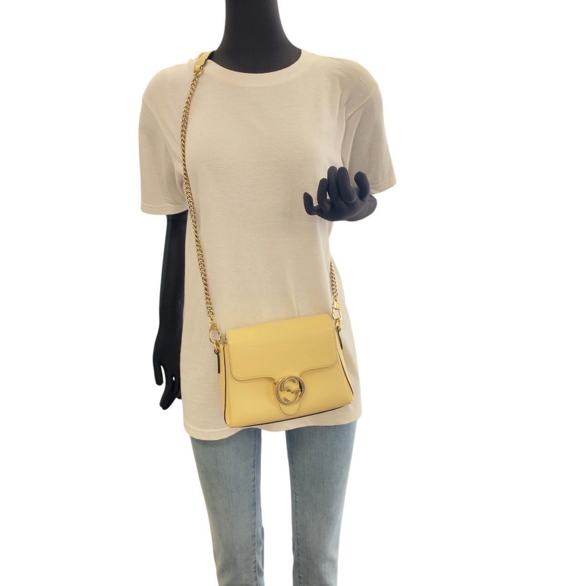 GUCCI Shoulder Bag 607720 leather Ivory Gold Metal Crossbody Chain Shoulder Bag Interlocking Women Used Authentic