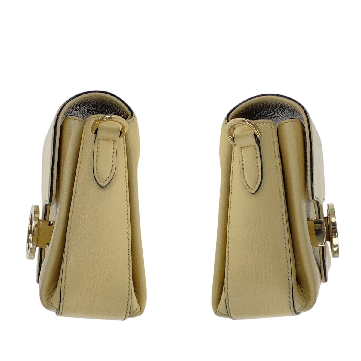 GUCCI Shoulder Bag 607720 leather Ivory Gold Metal Crossbody Chain Shoulder Bag Interlocking Women Used Authentic