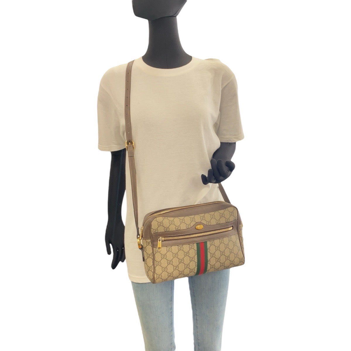 GUCCI Shoulder Bag 517060 GG Supreme canvas, leather Beige Gold Metal Crossbody Shoulder Bag Sherry Line Ophidia Women Used Authentic