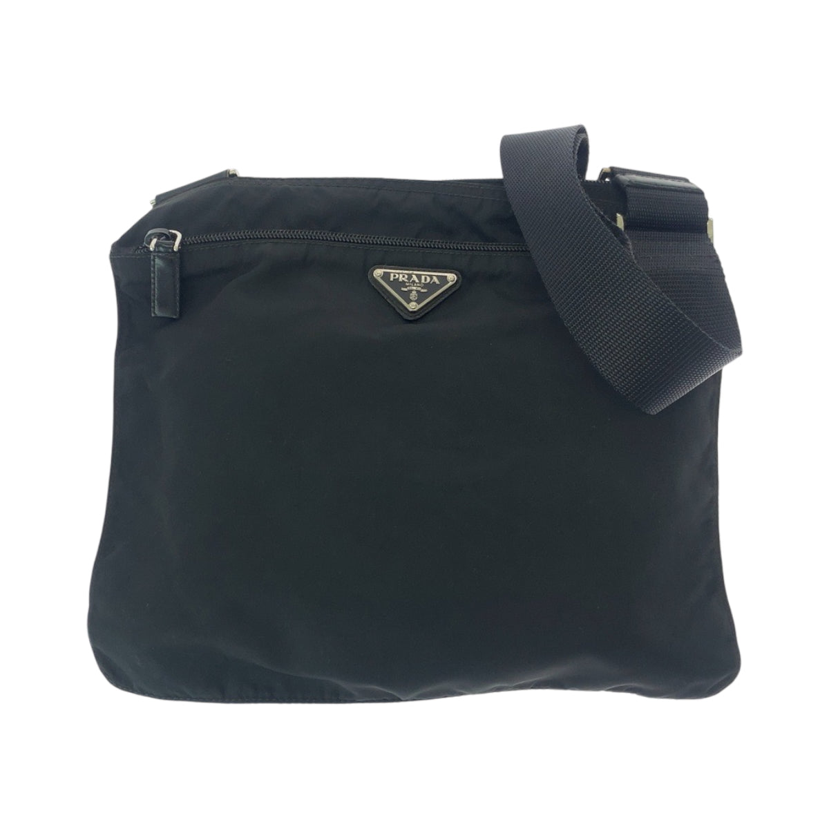 PRADA Shoulder Bag BT175Z Nylon Black SilverMetal Shoulder Bag Sacoche Test Triangle With logo mens Used Authentic