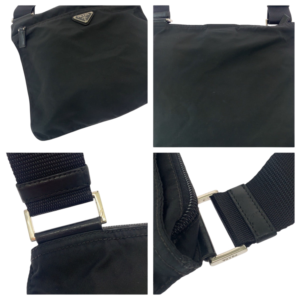PRADA Shoulder Bag BT175Z Nylon Black SilverMetal Shoulder Bag Sacoche Test Triangle With logo mens Used Authentic