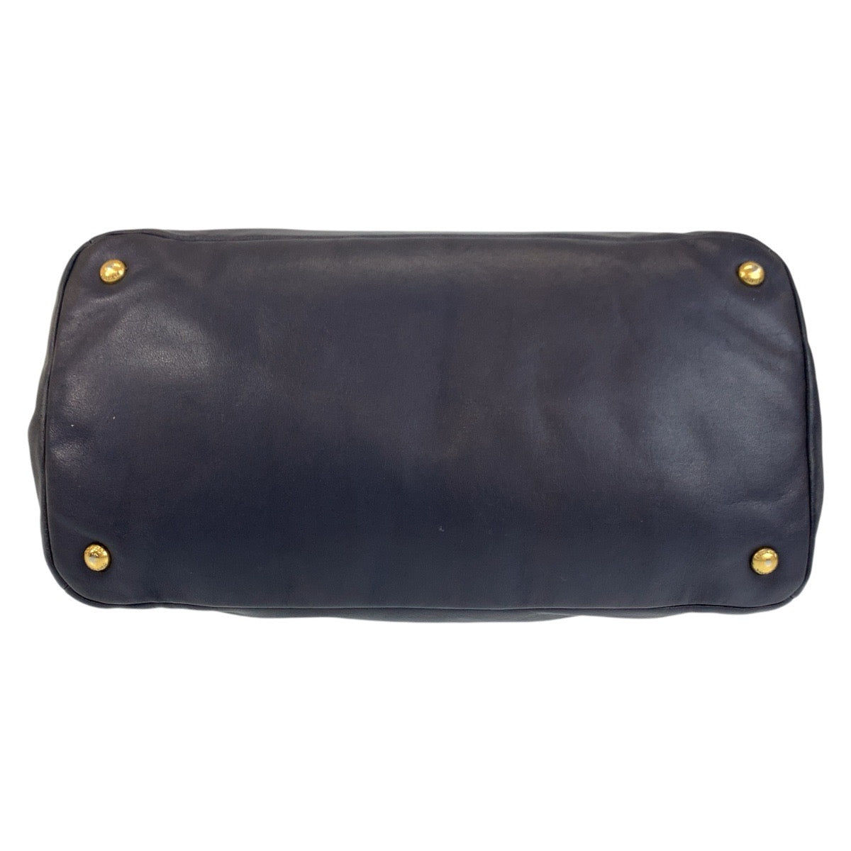 PRADA Tote Bag leather Navy Gold Metal Tote Bag Shoulder Bag Women Used Authentic