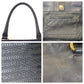 PRADA Tote Bag leather Navy Gold Metal Tote Bag Shoulder Bag Women Used Authentic