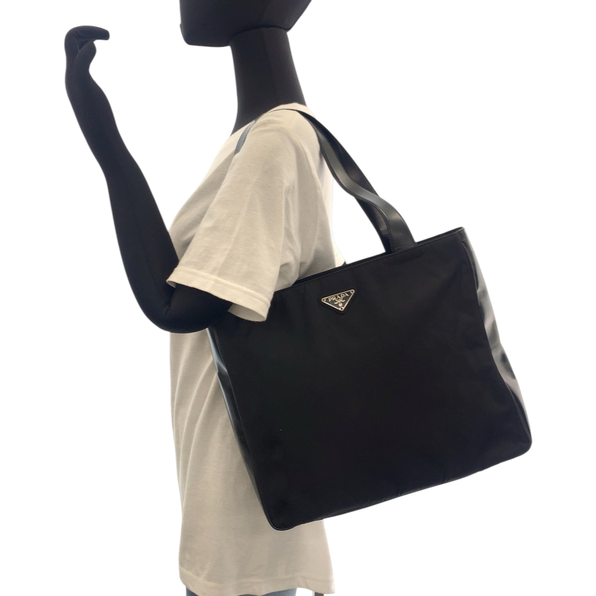 PRADA Tote Bag B8375 Nylon Black SilverMetal Tote Bag Shoulder Bag Test Triangle With logo Women Used Authentic