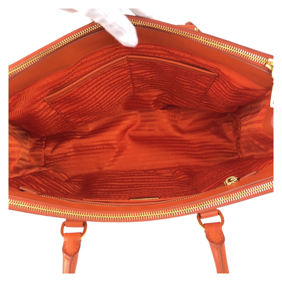 PRADA Handbag leather Orange GoldMetal Tote Bag handbag Safiano Women Used Authentic
