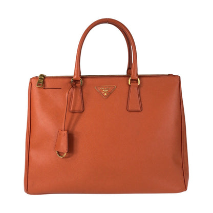 PRADA Handbag leather Orange GoldMetal Tote Bag handbag Safiano Women Used Authentic