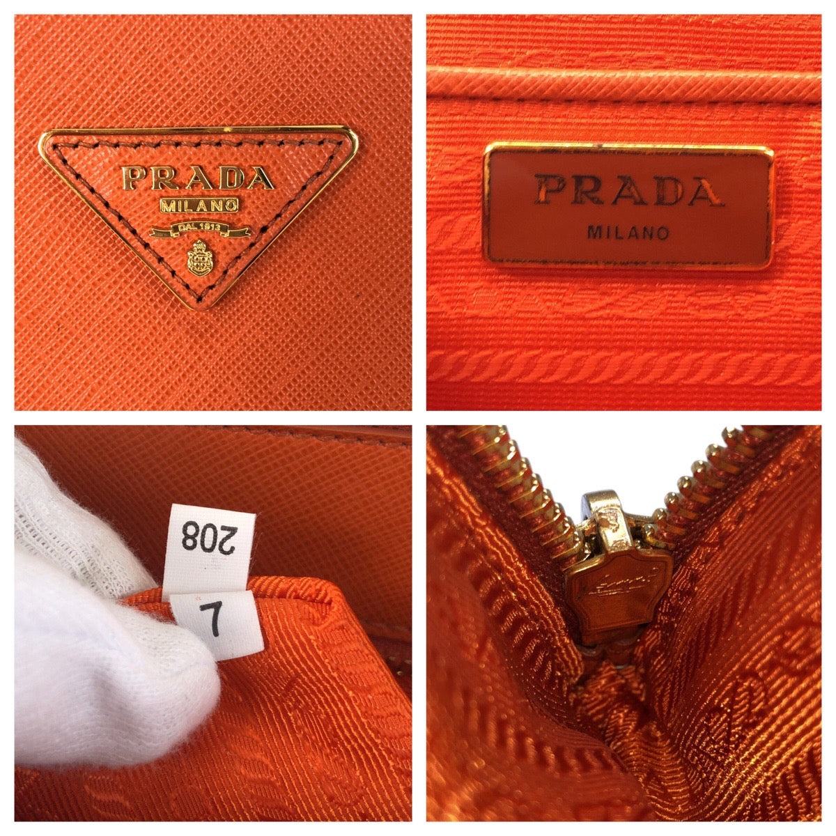 PRADA Handbag leather Orange GoldMetal Tote Bag handbag Safiano Women Used Authentic