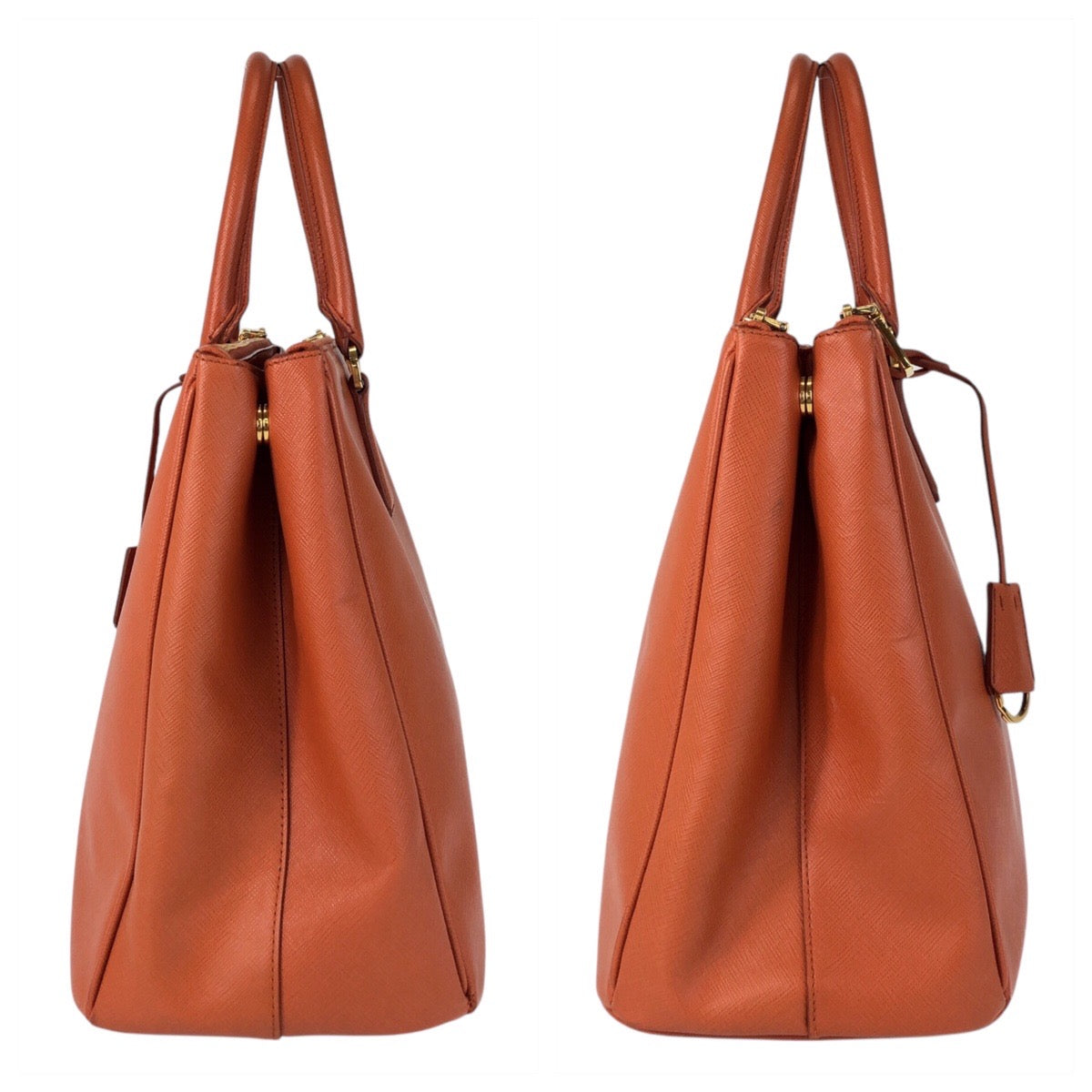 PRADA Handbag leather Orange GoldMetal Tote Bag handbag Safiano Women Used Authentic