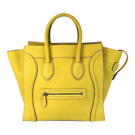 CELINE Handbag CU-1102 leather Yellow SilverMetal Handbag Tote Bag Luggage mini shopper Women Used Authentic