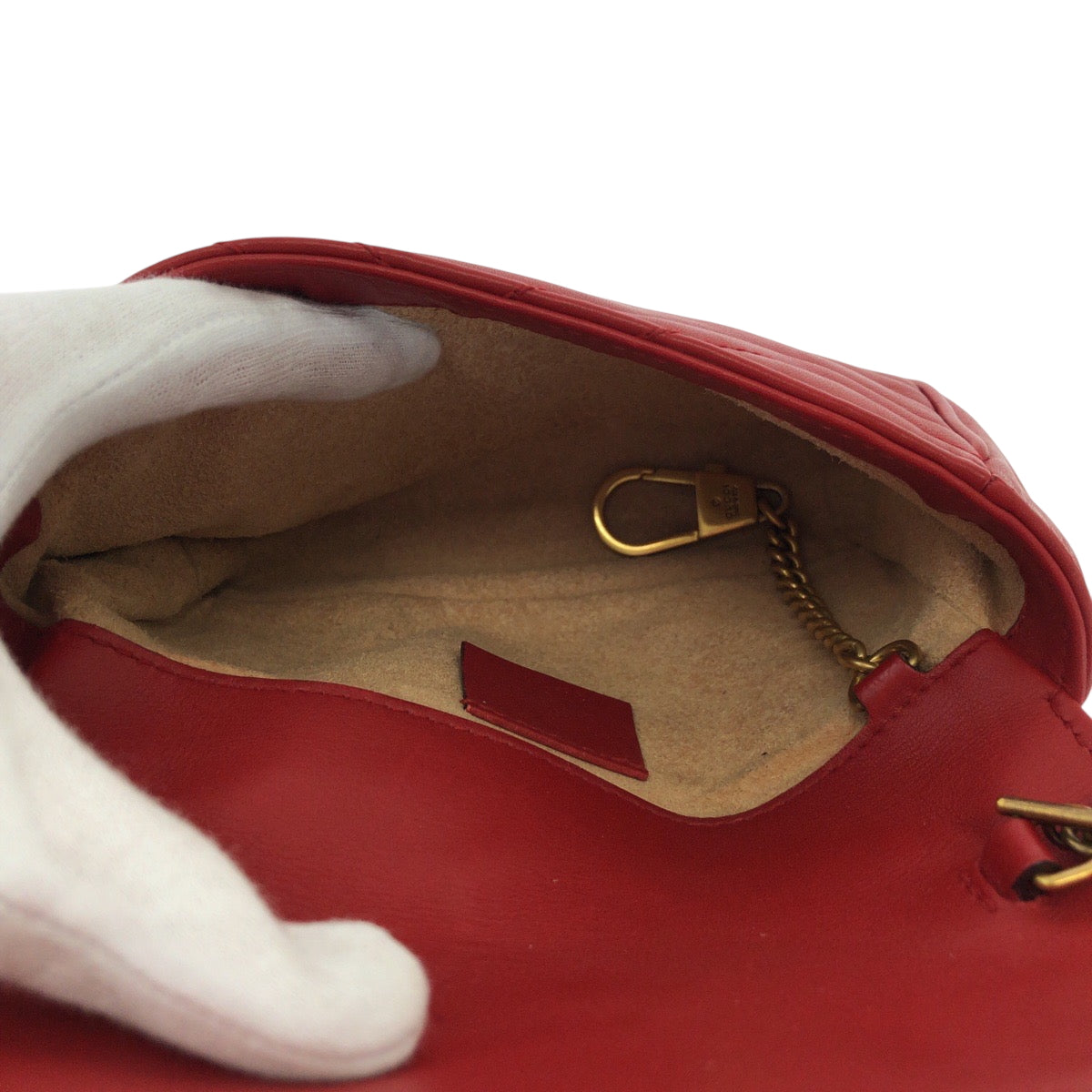 GUCCI Shoulder Bag 476433 leather Red Gold Metal ChainShoulder Bag GG Marmont Women Used Authentic