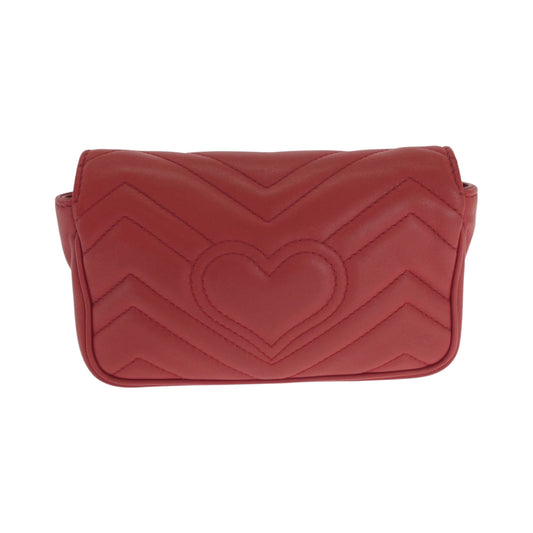 GUCCI Shoulder Bag 476433 leather Red Gold Metal ChainShoulder Bag GG Marmont Women Used Authentic