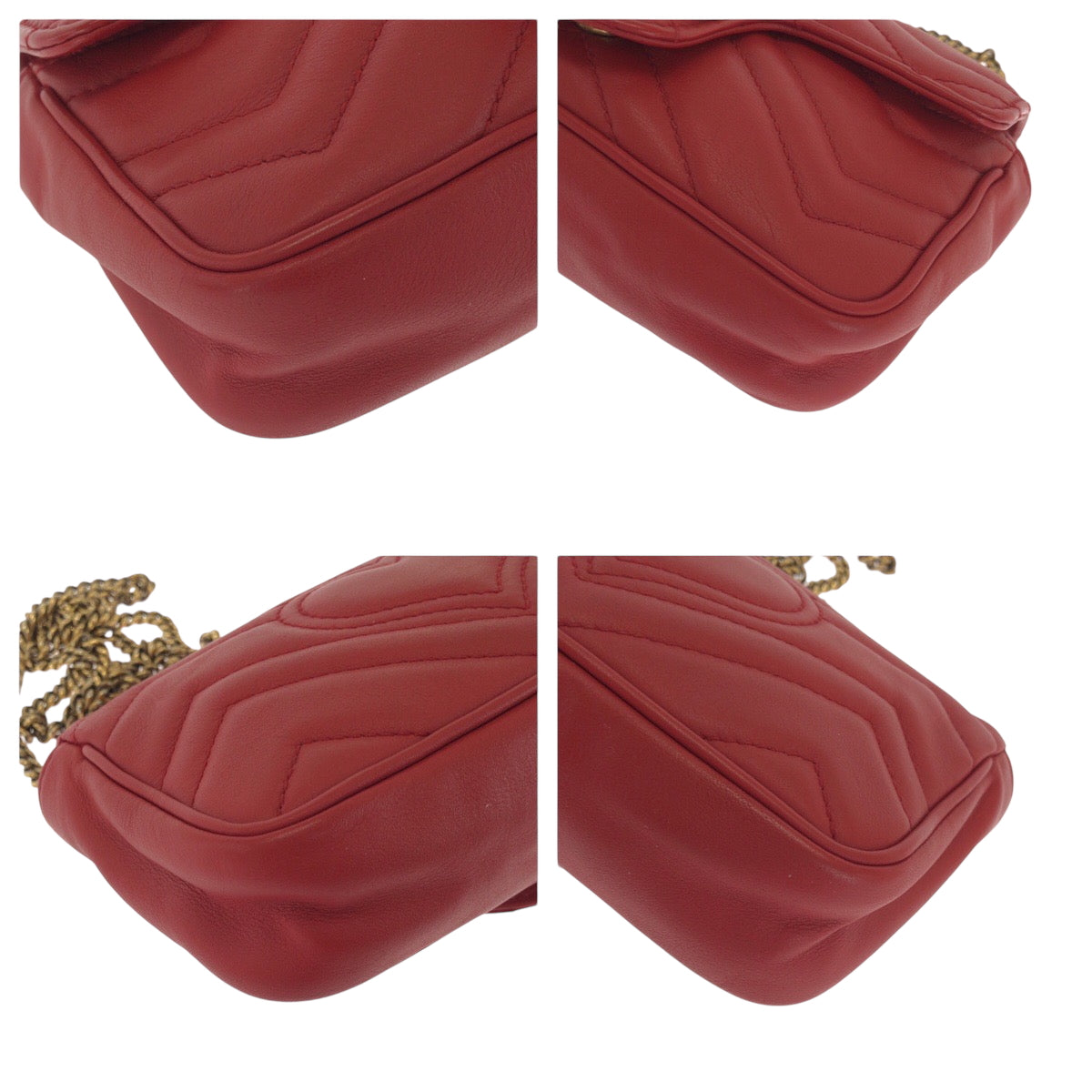 GUCCI Shoulder Bag 476433 leather Red Gold Metal ChainShoulder Bag GG Marmont Women Used Authentic