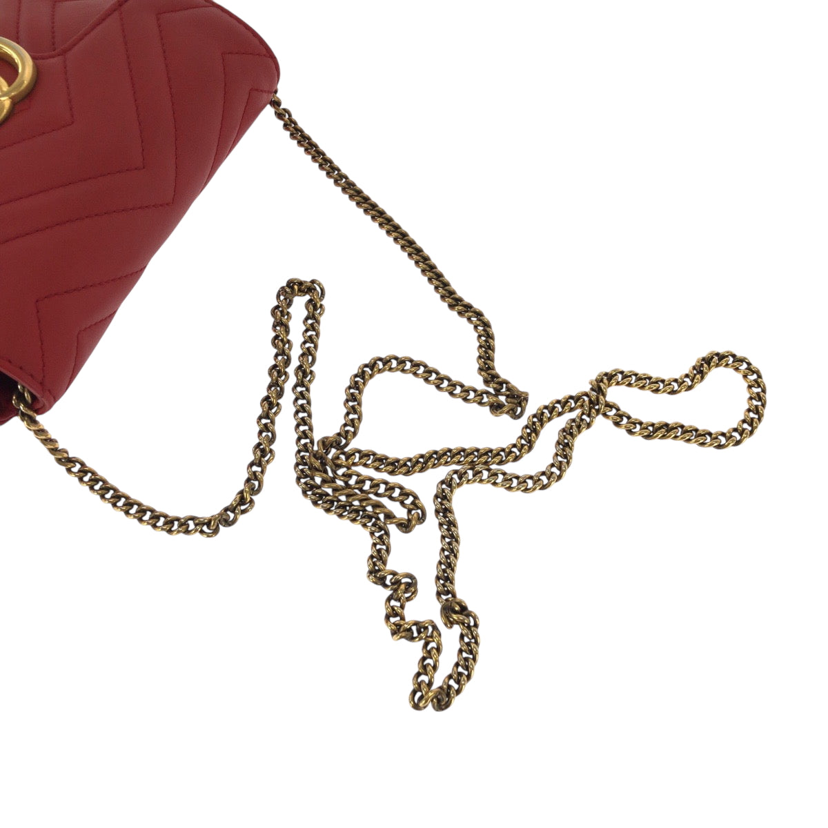GUCCI Shoulder Bag 476433 leather Red Gold Metal ChainShoulder Bag GG Marmont Women Used Authentic