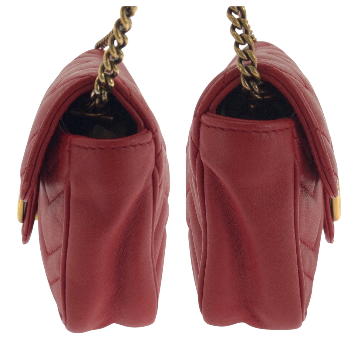 GUCCI Shoulder Bag 476433 leather Red Gold Metal ChainShoulder Bag GG Marmont Women Used Authentic
