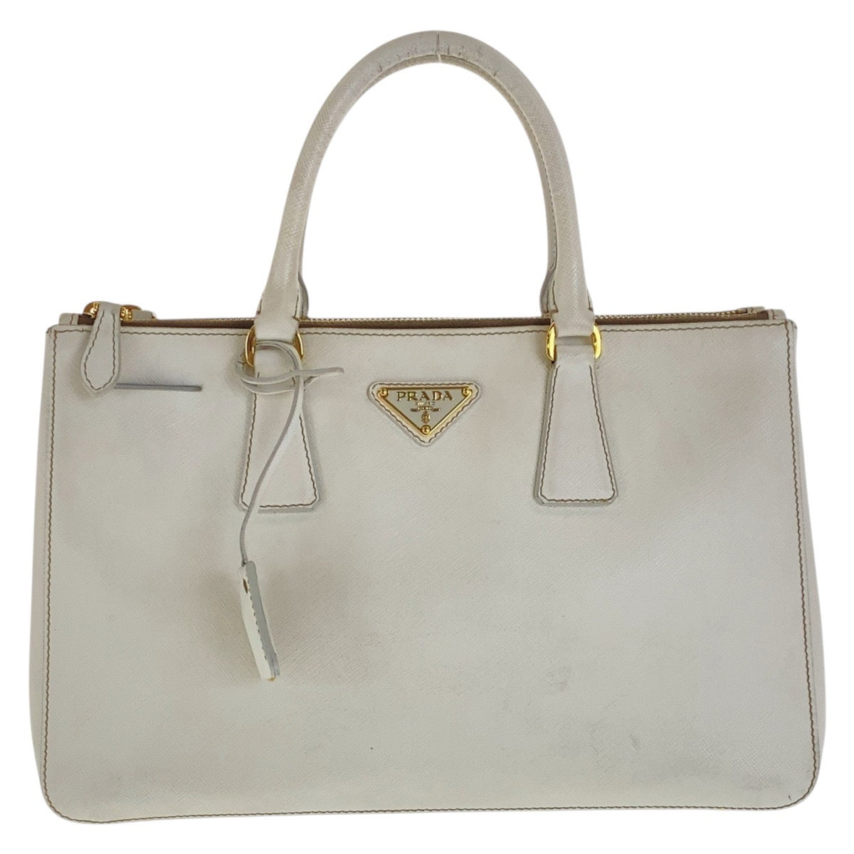 PRADA Tote Bag leather White GoldMetal Tote Bag handbag Safiano Galleria Women Used Authentic