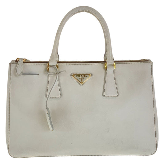 PRADA Tote Bag leather White GoldMetal Tote Bag handbag Safiano Galleria Women Used Authentic