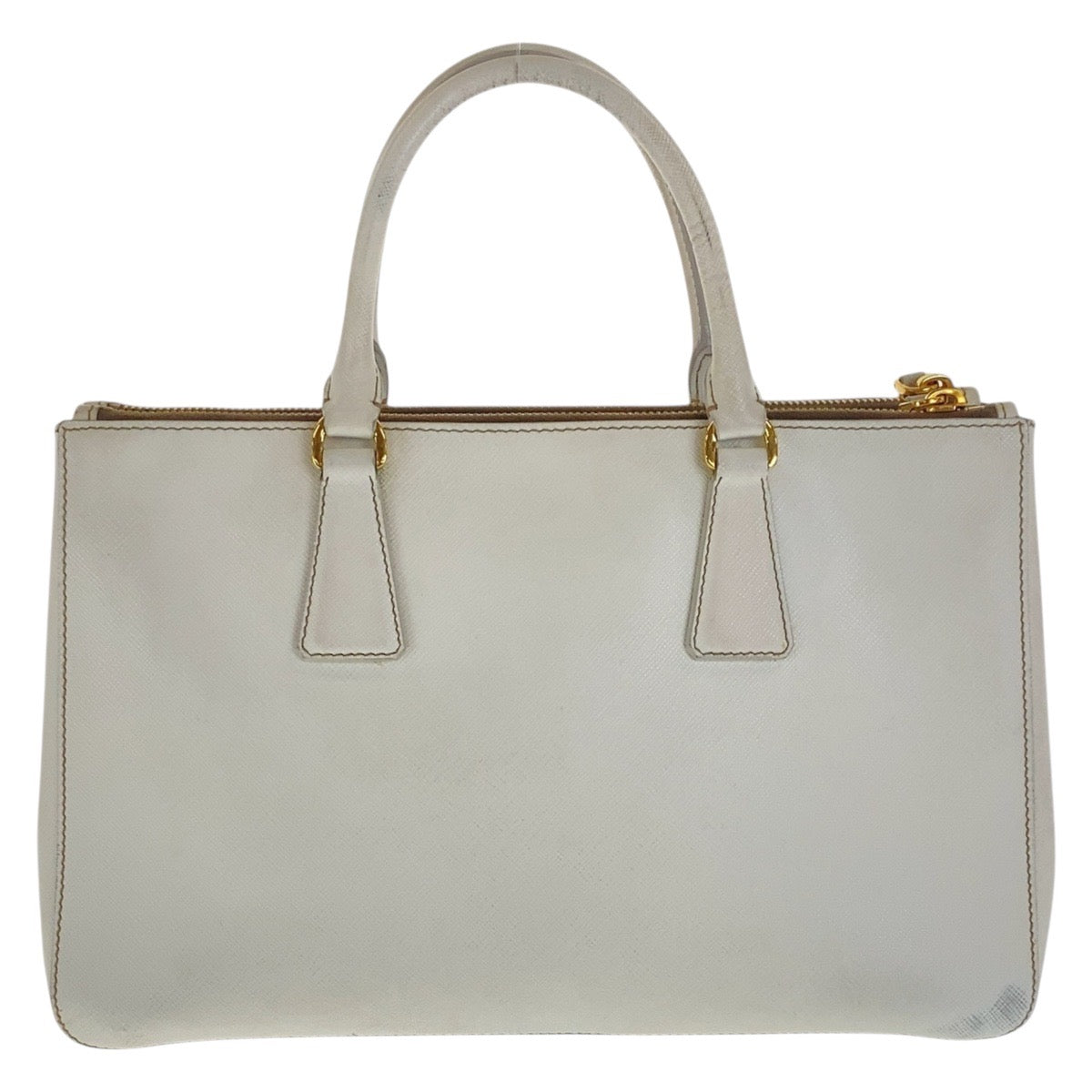 PRADA Tote Bag leather White GoldMetal Tote Bag handbag Safiano Galleria Women Used Authentic