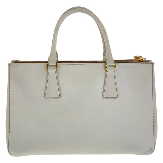PRADA Tote Bag leather White GoldMetal Tote Bag handbag Safiano Galleria Women Used Authentic