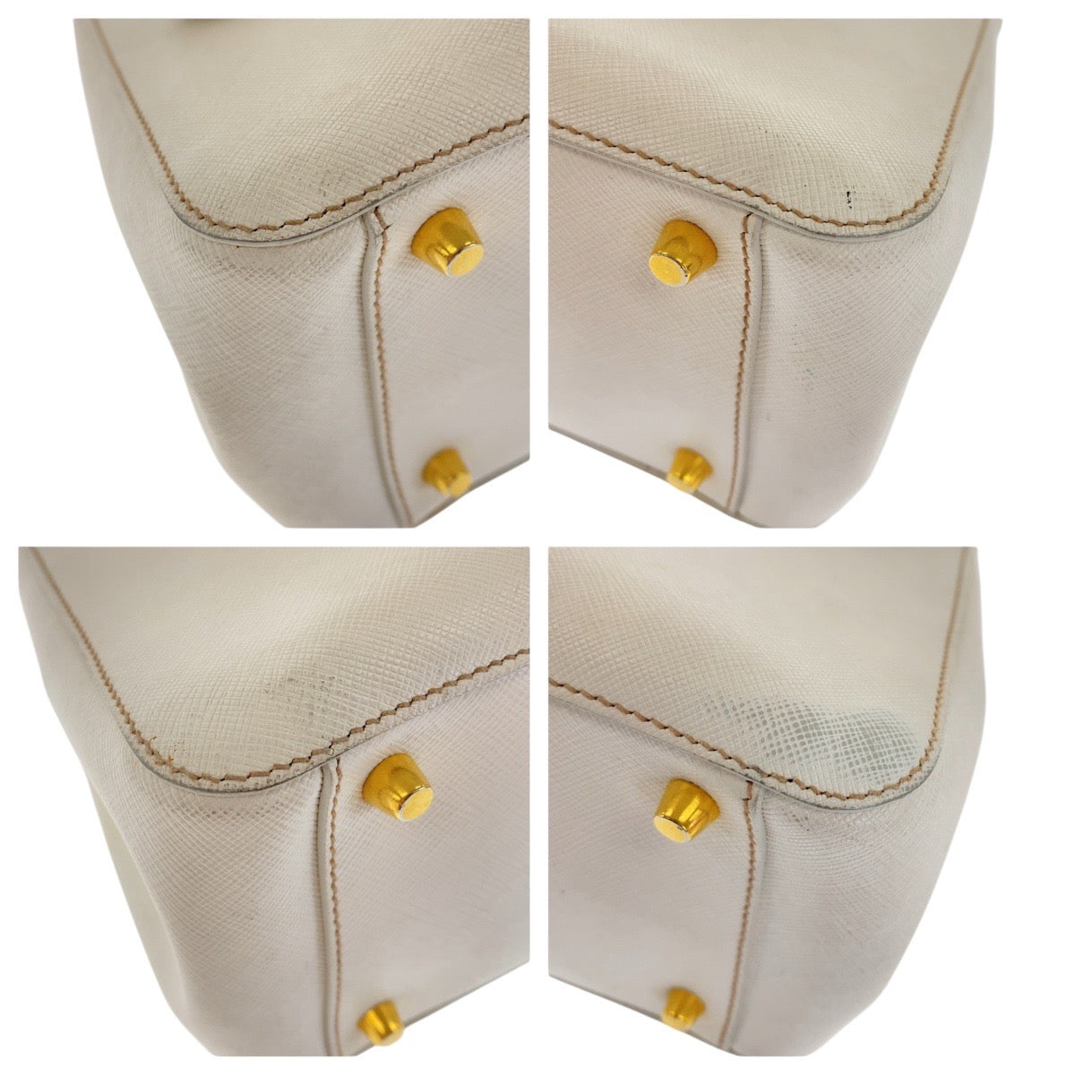 PRADA Tote Bag leather White GoldMetal Tote Bag handbag Safiano Galleria Women Used Authentic
