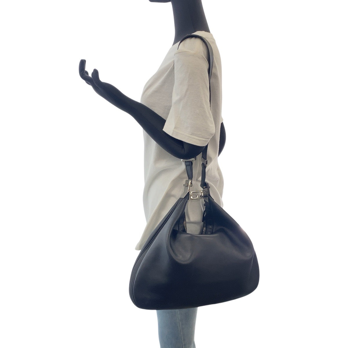 GUCCI Shoulder Bag 001-3341 leather Black SilverMetal Women Used Authentic