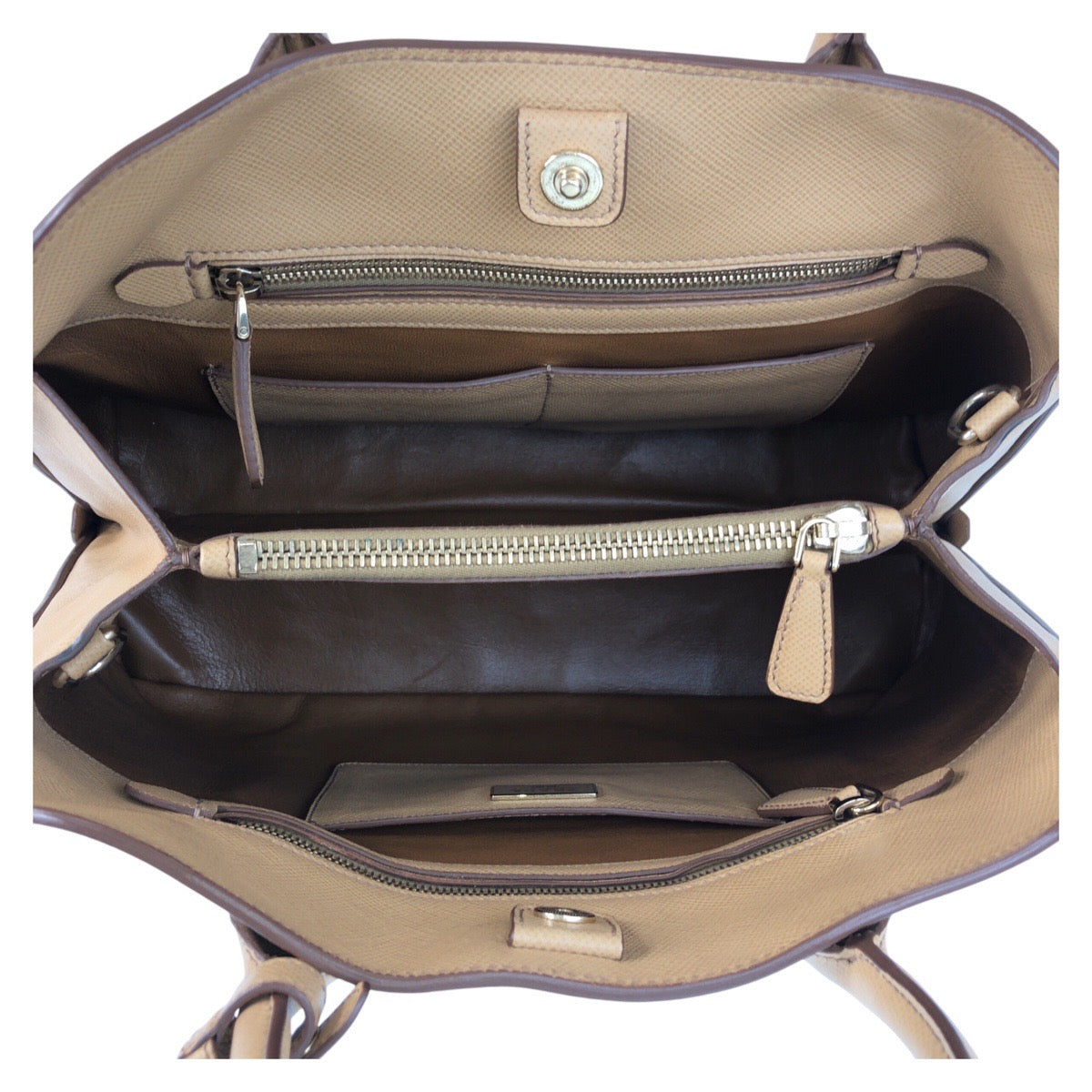 PRADA Handbag leather Beige Gold Metal Handbag Shoulder Bag 2way Safiano Women Used Authentic