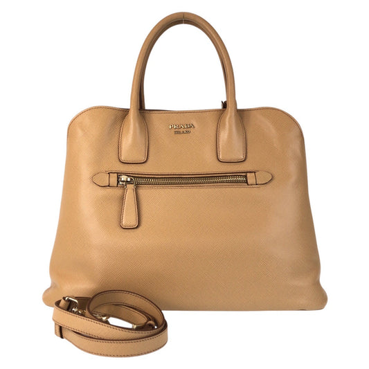 PRADA Handbag leather Beige Gold Metal Handbag Shoulder Bag 2way Safiano Women Used Authentic