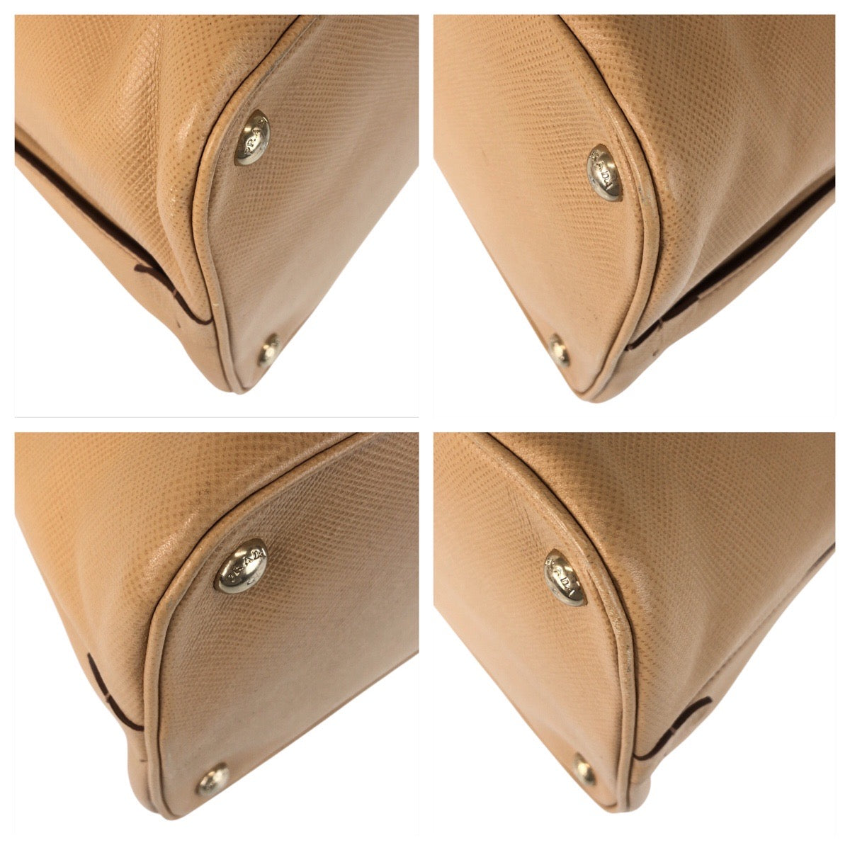 PRADA Handbag leather Beige Gold Metal Handbag Shoulder Bag 2way Safiano Women Used Authentic