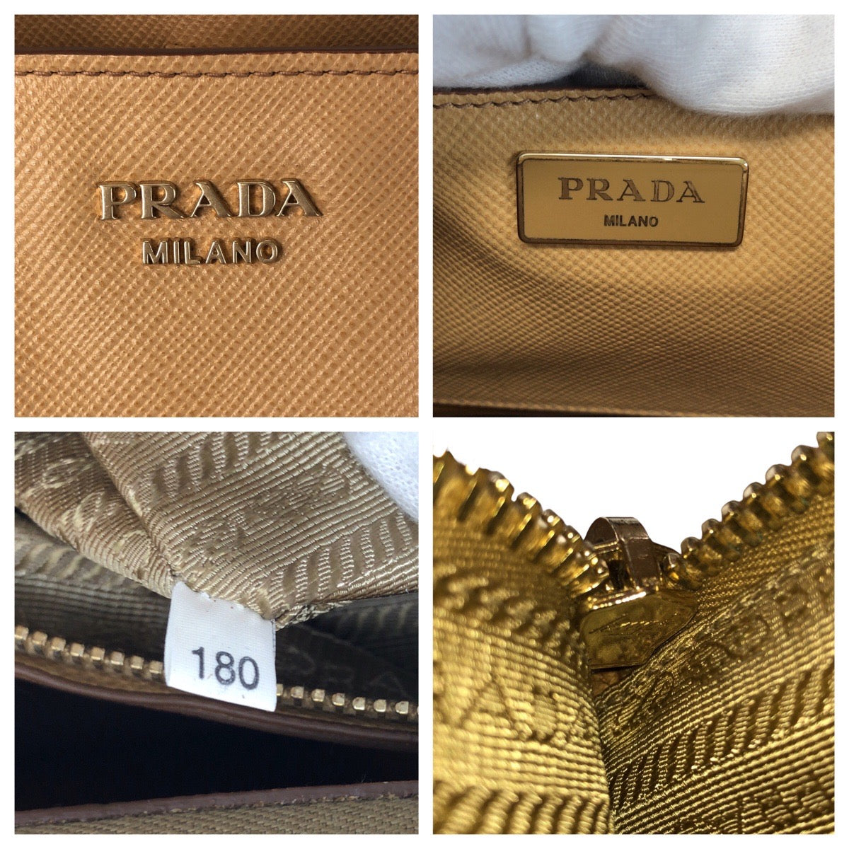 PRADA Handbag leather Beige Gold Metal Handbag Shoulder Bag 2way Safiano Women Used Authentic
