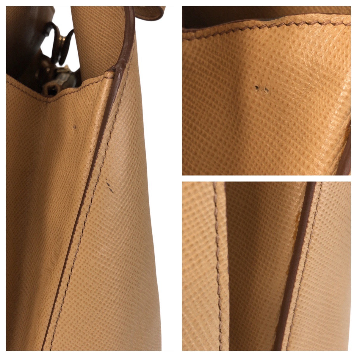 PRADA Handbag leather Beige Gold Metal Handbag Shoulder Bag 2way Safiano Women Used Authentic