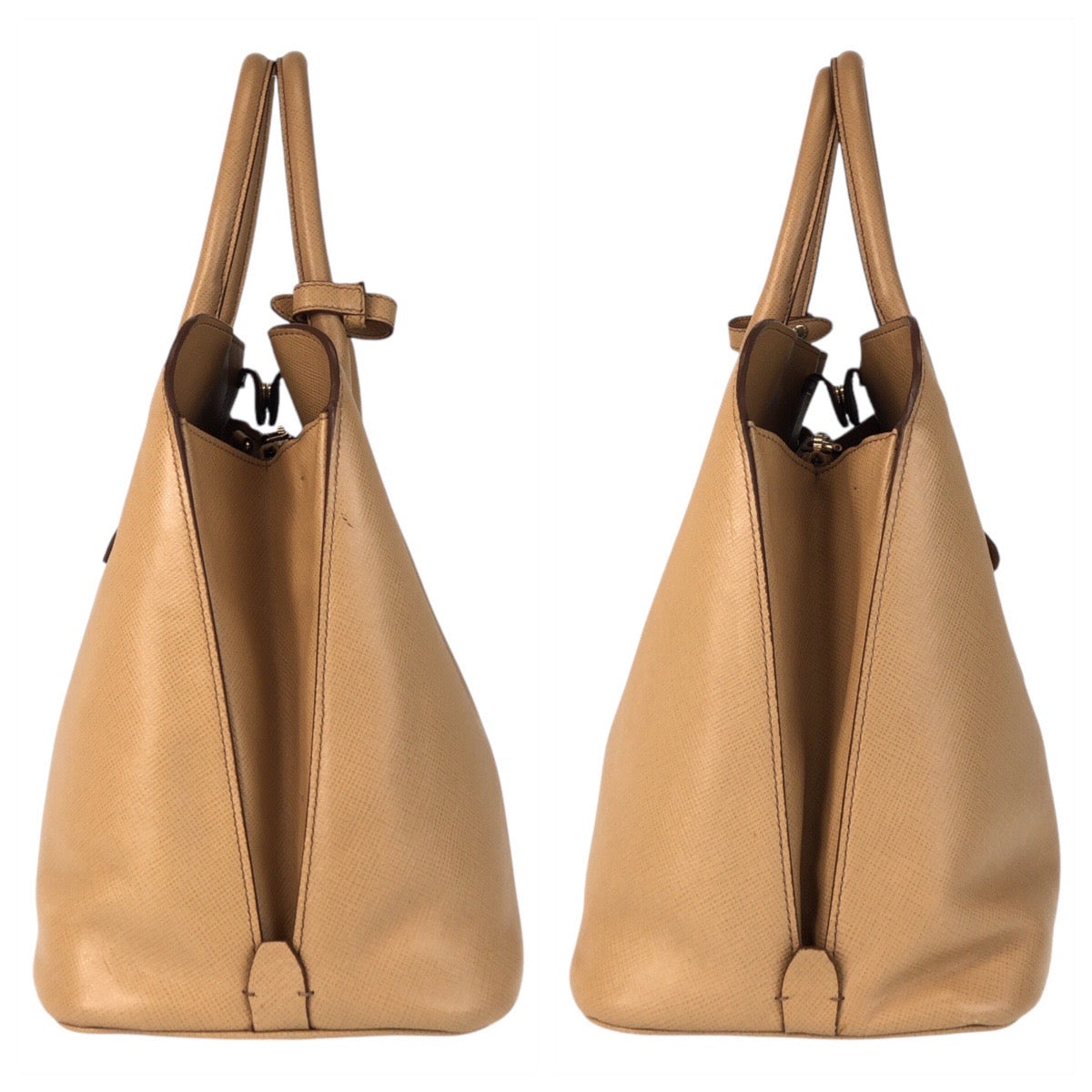 PRADA Handbag leather Beige Gold Metal Handbag Shoulder Bag 2way Safiano Women Used Authentic