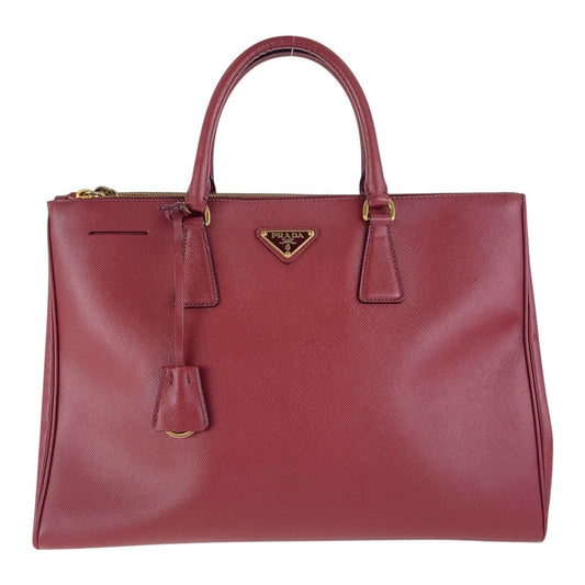 PRADA Tote Bag leather Red Gold Metal Tote Bag handbag Galleria Saffiano Triangle With logo Women Used Authentic