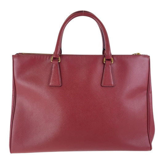 PRADA Tote Bag leather Red Gold Metal Tote Bag handbag Galleria Saffiano Triangle With logo Women Used Authentic