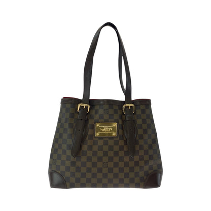 LOUIS VUITTON Tote Bag N51204 PVC Brown Gold Metal Tote Bag Shoulder Bag Damier HamsteadMM Women Used Authentic