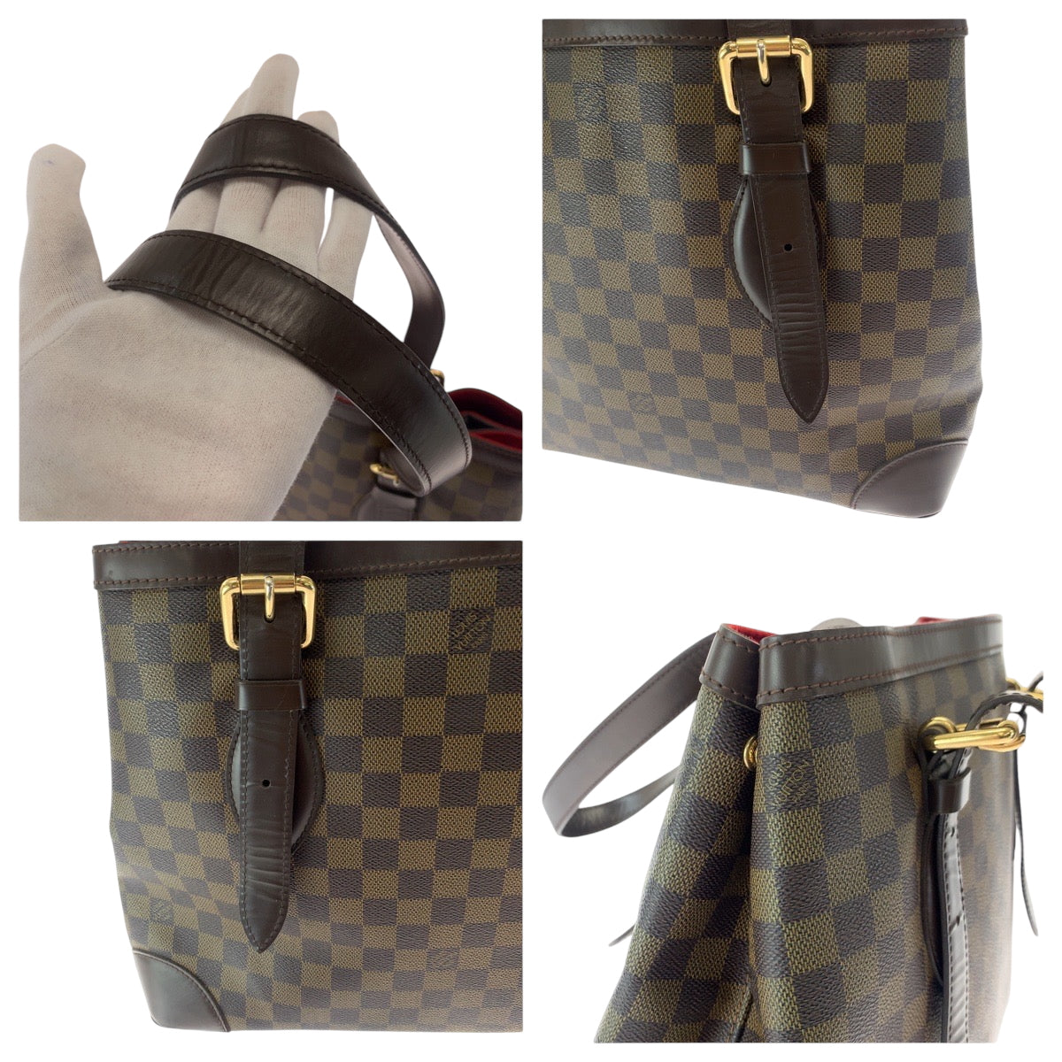 LOUIS VUITTON Tote Bag N51204 PVC Brown Gold Metal Tote Bag Shoulder Bag Damier HamsteadMM Women Used Authentic