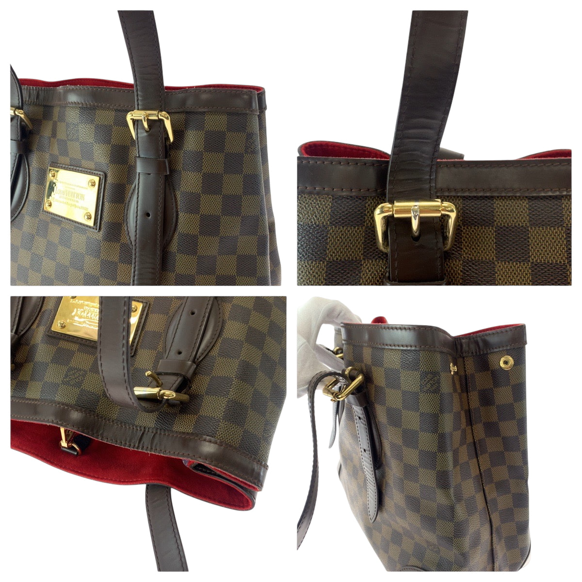 LOUIS VUITTON Tote Bag N51204 PVC Brown Gold Metal Tote Bag Shoulder Bag Damier HamsteadMM Women Used Authentic