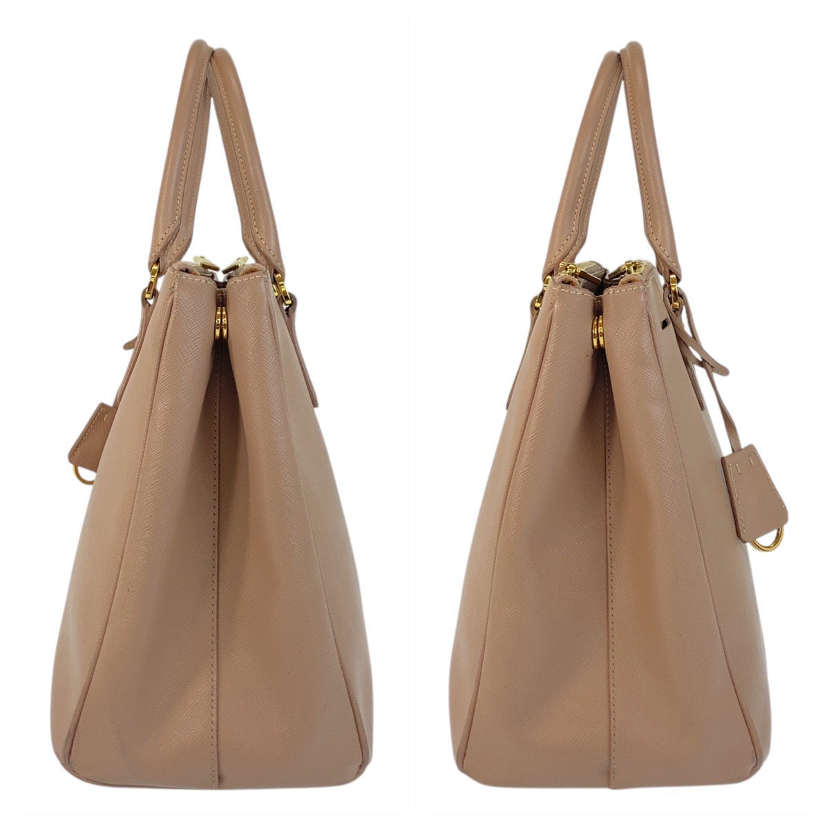 PRADA Handbag leather Beige Pink Beige Gold Metal Handbag Tote Bag Shoulder Bag 2way Safiano Galleria TriangleWith logo Women Used Authentic